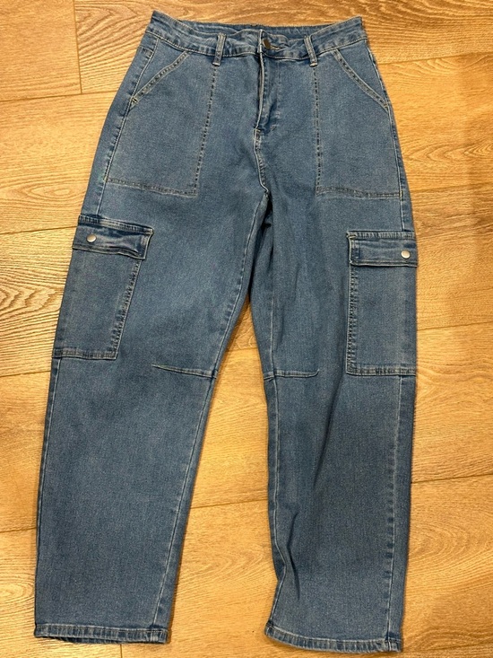 Denim - Blue Denim Cargo Barrel Jeans